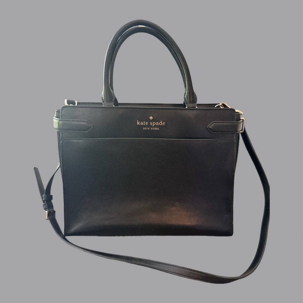 kate spade Black Leather Structured Satchel with Detachable Strap